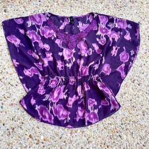Wrapper Pink & Purple Floral Lace Neckline Blouse
